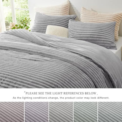 EXQ Home Fluffy Comforter Set King Size,3 Pieces Bed Set,Light Gray