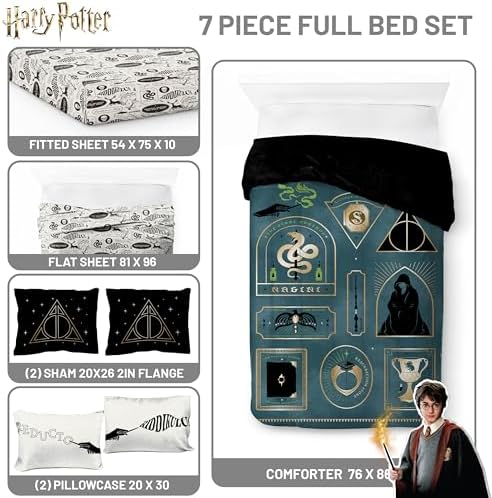 Harry Potter Full Size Comforter Set 7 Piece Soft Fantasy Bedding, Blue