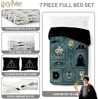 Harry Potter Full Size Comforter Set 7 Piece Soft Fantasy Bedding, Blue