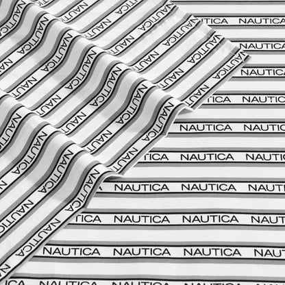 Nautica - Twin Sheet Set, Breathable & Cooling Microfiber Bedding with Matching Sham(s), Casual Home Decor (Striped Nautica Logo Grey, Twin)