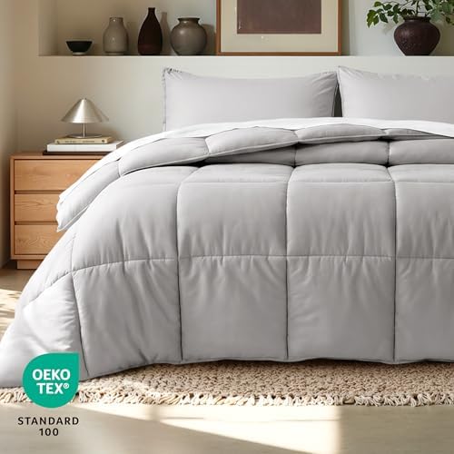Bare Home Comforter Set - 1800 Ultra Soft (Oversized Queen, Light Grey)