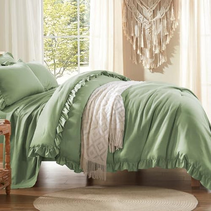 Anluoer Full Size Comforter Sets 7 Piece,Ruffle Bed in a Bag Bedding Sets