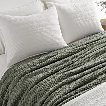EVERGRACEHOME Chunky Chenille Knit Throw Blanket, 90x90, Dried Thyme Green