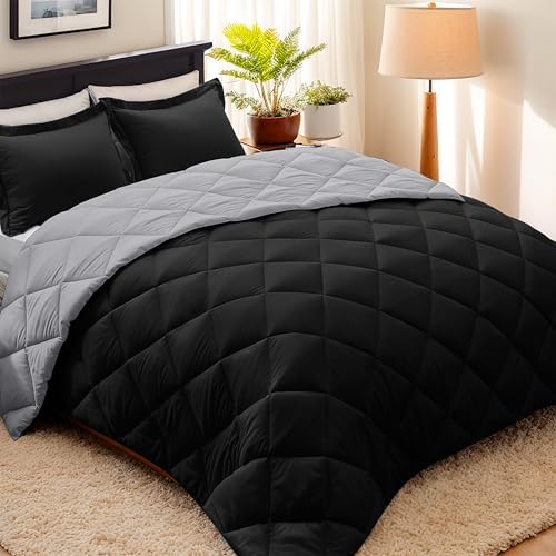 HIG 3pc Black/Gray Full Size Bedding Comforter Set Duvet Insert Blanket