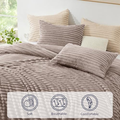 EXQ Home Fluffy Comforter Set Full Size,3 Pieces Bed Set,Dark Khaki