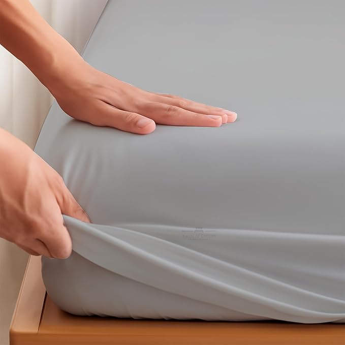 Split Head Flex 2 Qty Fitted Sheet for Adjustable Bed, Cal King 28" Split Down from Top 100% Egyptian Cotton 600 Thread Count, 18" Deep Pocket, Super Soft Wrinkle Free, Light Grey