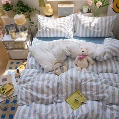 LifeTB Blue Striped Comforter Set Twin XL, Vintage Blue White Stripes Pattern Printed Comforter with 2 Pillowcases, Breathable Soft Lightweight Bedding Comforter Boho Farmhouse Striped Comforter Set