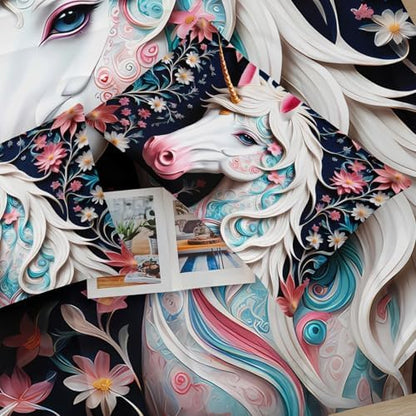 White and Pink Unicorn Flower Full Size Comforter Set for Girls，Kids Full Size Unicorn Bedding Sets for Girls