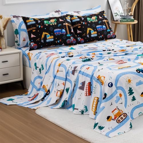 Holawakaka Trucks Tractors Cars Boy Twin Comforter Set with Sheets 5 Pieces