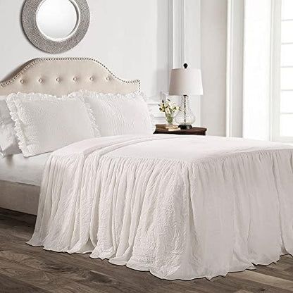 Lush Decor Ruffle Skirt Bedspread Set - 3-Piece Luxurious Farmhouse Bedding - Elegant Ruffle Detail - Timeless Style - Soft Lightweight Sheets - Queen, Neutral
