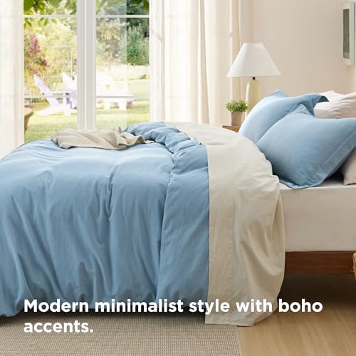 Bedsure Textured Duvet Cover King Size - Cotton-Like Polyester Jacquard Duvet Cover Set for All Seasons - 3 Pieces Elevated Dobby Ultra Soft Bedding Set, NO Comforter (Chambray Blue, King, 104" x 90")