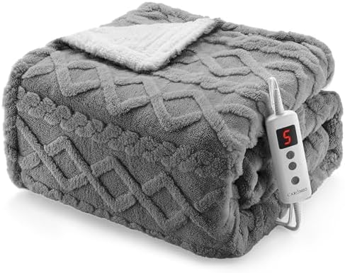 CAROMIO Heated Throw Blanket, Thick Tufted Sherpa Electric Blanket Throw
