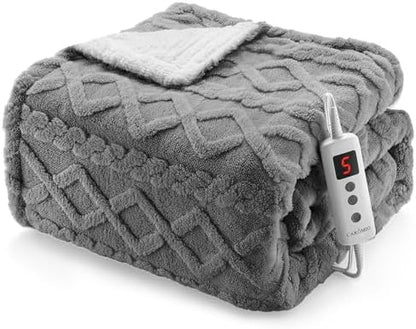 CAROMIO Heated Throw Blanket, Thick Tufted Sherpa Electric Blanket Throw