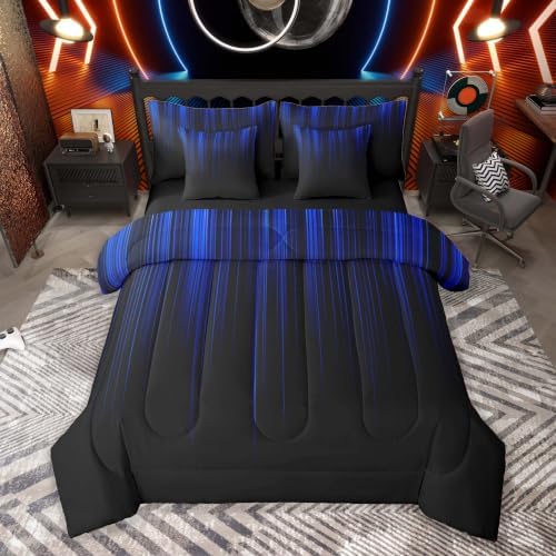 Feelyou Neon Blue Comforter Set with Sheets 7 Piece Full Size