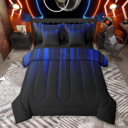 Feelyou Neon Blue Comforter Set with Sheets 7 Piece Full Size