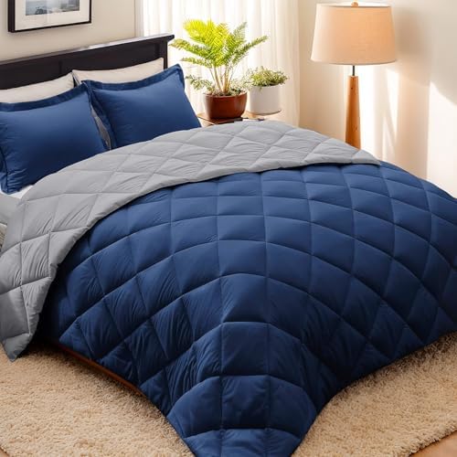 HIG 3pc Navy/Gray Full Size Bedding Comforter Set Duvet Insert Blanket