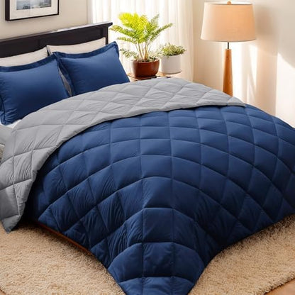 HIG 3pc Navy/Gray Full Size Bedding Comforter Set Duvet Insert Blanket