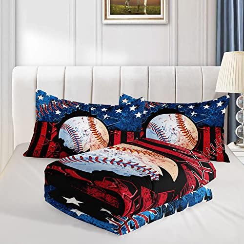 HOSIMA American Flag Baseball Comforter Set Queen with 2 Pillowcases.