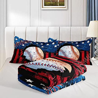 HOSIMA American Flag Baseball Comforter Set Queen with 2 Pillowcases.