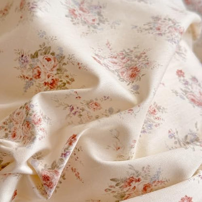 LifeTB Vintage Floral Duvet Cover Set Queen, Aesthetic Pink Flower Bedding Set with Romantic Ruffle, 100% Cotton Botanical Cottagecore Duvet Cover, Princess Lace Comforter Cover with 2 Pillowcases
