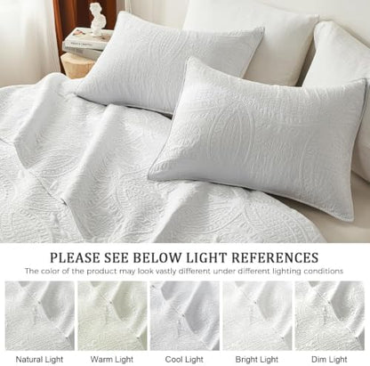 akkialla 118"x106" White California King Quilt Set, Oversized Floor-Length Bedspread, Modern Coin Pattern Microfiber Coverlet, 3-Piece All Season Bedding with 2 Pillow Shams