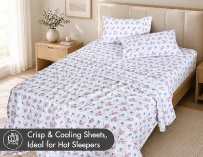 ZOYER 100% Cotton Sheets – California King Percale Bedding, Cooling & Breathable, Durable with a Crisp, Soft & Comfortable Feel, 14" Deep Pocket, 4-Piece Set, Flora Rhapsody