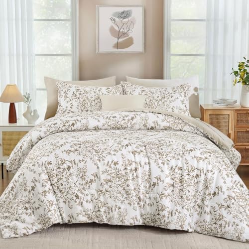 8 Pieces California King Size Comforter Brown Floral Bed in a Bag Sets
