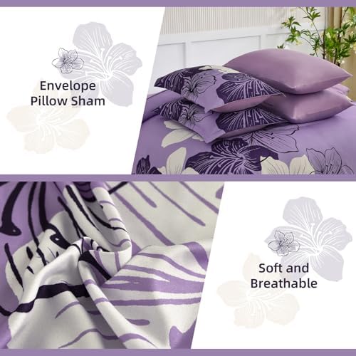 Luxudecor Floral Comforter Set Queen, 7 Pieces Lavender Purple Bedding Set