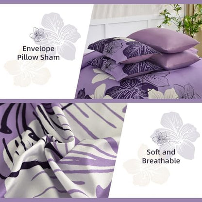 Luxudecor Floral Comforter Set Queen, 7 Pieces Lavender Purple Bedding Set