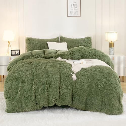 Andency Sage Green King Size Comforter Set, Fluffy Faux Fur Warm Bed Set