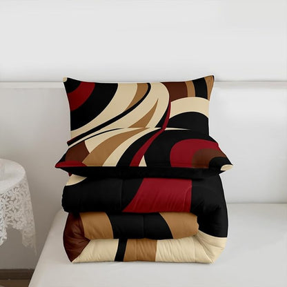 Red Brown Spiral Toddler Comforter for Adult Women Men Modern Swirls Stripes Abstract Bedding Set for Minimalists Boho Aesthetic Geometric Bed Sets Graffiti Art Lines Quilt Duvet Insert