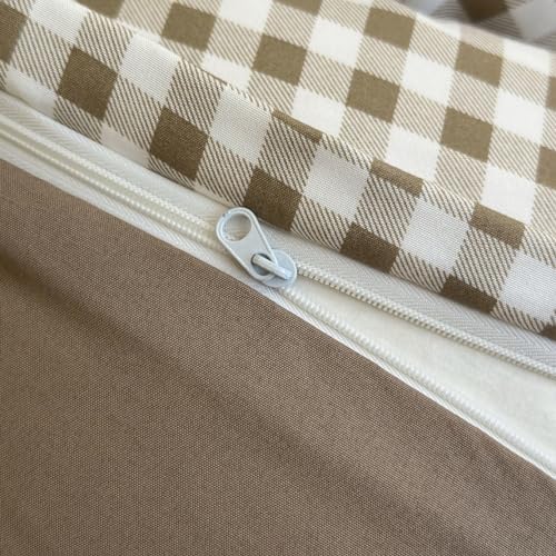 NSNLGSGC Tan Gingham Grid King Size Duvet Cover Set