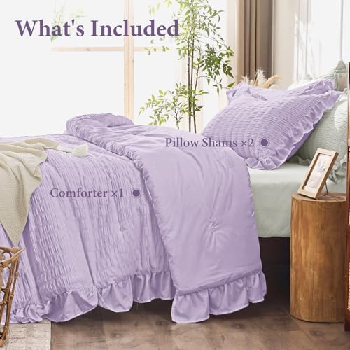 JOLLYVOGUE Lavender Oversized King Comforter Set,3pcs Seersucker Bed Set