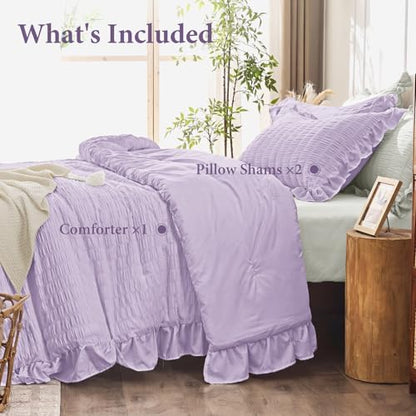 JOLLYVOGUE Lavender Oversized King Comforter Set,3pcs Seersucker Bed Set