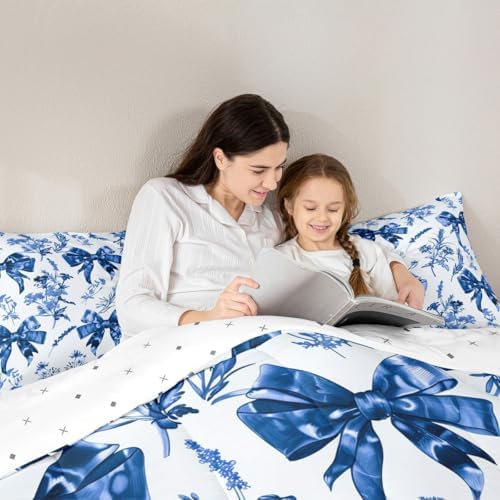 jejeloiu Bow Bedding Set Soft for Boys Girls, Bowknot Comforter Set King Size Bow-tie Duvet Quilt Microfiber Colourful Bowknot Bedroom Decor 3 Pcs with 2 Pillow Cases