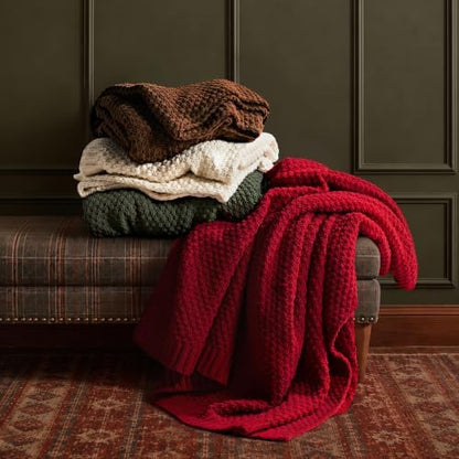 EVERGRACEHOME Chunky Chenille Knit Throw Blanket, 50 x 60, Pine Green