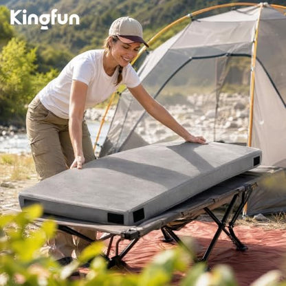 Kingfun 3 Inch CertiPUR-US Memory Foam Camping Mattress Pad, Waterproof Roll up Sleeping Pad, Thick Floor Sleeping Mats for Tent with Removable Travel Bag