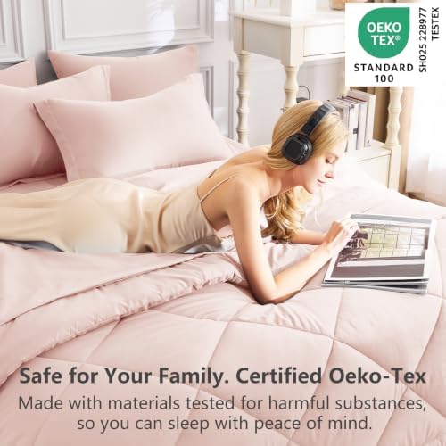 CozyLux Twin Comforter Set 68"x88" Blush Pink - 5 Piece Bed in a Bag
