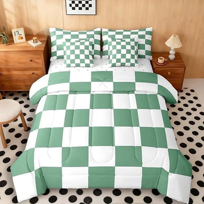 jejeloiu Green Comforter Set with Sheets 7 Piece Twin Size