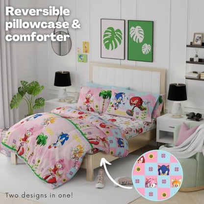 Franco Sonic The Hedgehog Amy Rose Anime Kids Bedding Super Soft Comforter and Sheet Set with Sham, 7 Piece Full Size, (Officially Licensed Product) Kids