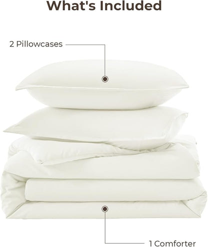 Litanika Ivory Comforter Set Full Size, 3 Pieces Lightweight Solid Bedding Comforter Set, All Season Fluffy Bed Set (79x90In Comforter & 2 Pillowcases)