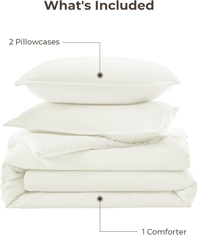 Litanika Oversized King Comforters Ivory Super King Size, 3 Pieces Lightweight Solid Bedding Comforter Set, All Season Fluffy Bed Set (120x120In Comforter & 2 Pillowcases)