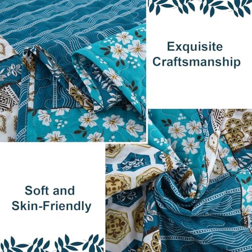 Mybedsoul Boho King Quilts, Patchwork Bedding Set, Dusty Blue
