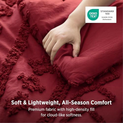 Bedsure Tufted Boho Comforter Set Twin, Bedroom Decor Bedding Set Red