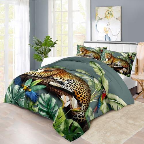 Animal Leopard Print Comforter Set Twin Animal Cheetah Print Comforter Set Boys Girls Floral Leopard Bedding Bedroom Decor Floral Cheetah Bedding Twin Jungle Plant Room Decor