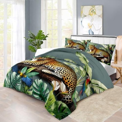 Animal Leopard Print Comforter Set Twin Animal Cheetah Print Comforter Set Boys Girls Floral Leopard Bedding Bedroom Decor Floral Cheetah Bedding Twin Jungle Plant Room Decor