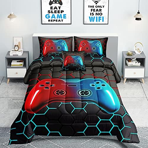 ROWADALO 5 Pieces Bed in A Bag Gamer Bedding Set for Boys Kids Adult Gaming Comforters Set,Boys Bed in A Bag Set Twin Size Comforter with Fitted Sheet Flat Sheet Pillowcase pillowsham,DJTH5028Twin