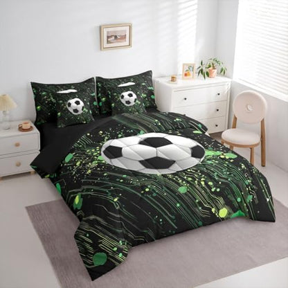 Erosebridal Soccer King Bedding Set - Football Bed in a Bag,Cool Sports Game Comforter Sets with Sheets, Hippie Graffiti Style 7 Pieces Bed Set Bedroom Decor