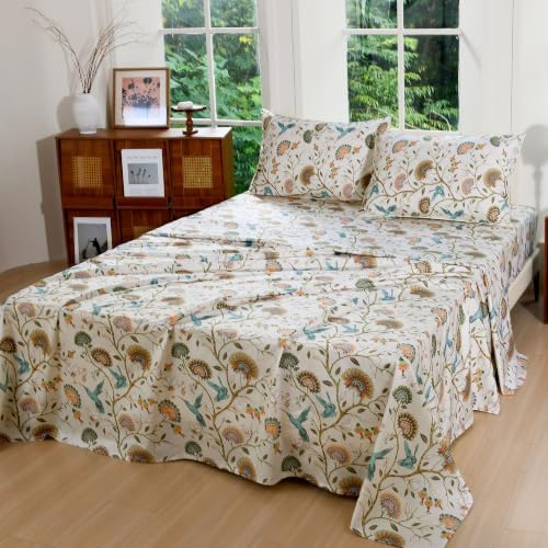 FADFAY Twin XL Sheets Set 4 Piece Floral College Bedding 100% Egyptian Cotton Dorm Room Bedding, Soft Cooling Breathable Dorm Sheets Extra Long with Deep Pocket Luxury Hotel Quality for All Seasons