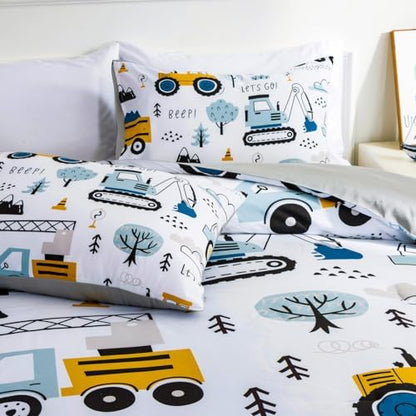 NTBED Construction Truck Full Comforter Set for Boys Kids Forest Vehicles Excavator Lightweight Microfiber Bedding Sets